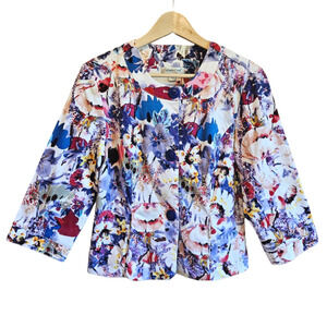 Coldwater Creek Watercolor Floral Cotton Blazer Jacket Size 12